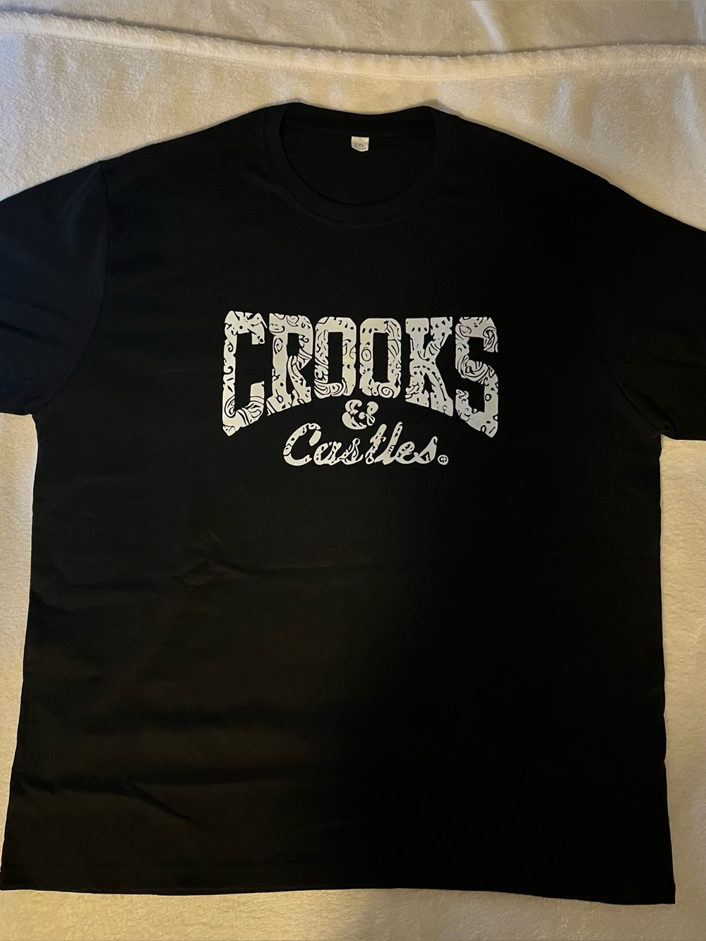 Crooks & Castles Black Short Sleeve T Shirt White Logo Spellout On Front XXL